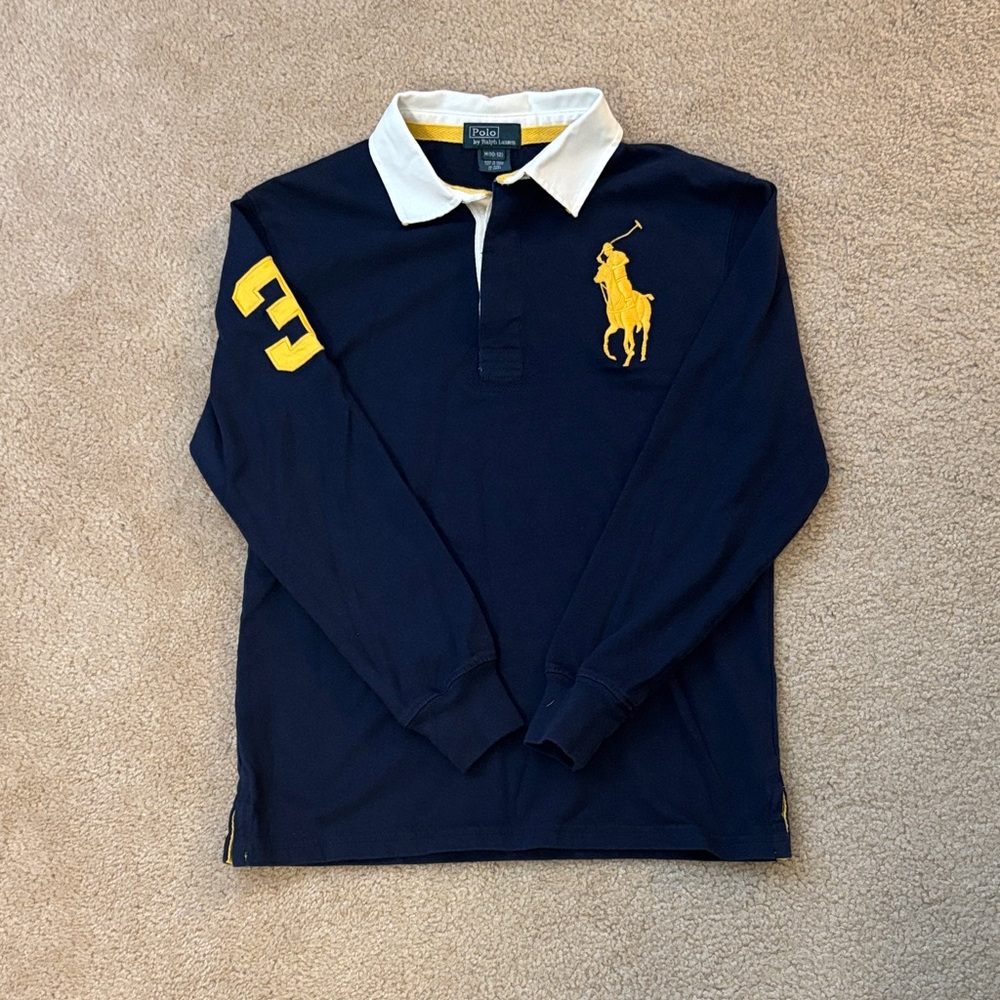 Polo by Ralph Lauren Kids Navy and Yellow Rugby Long Sleeve Polo